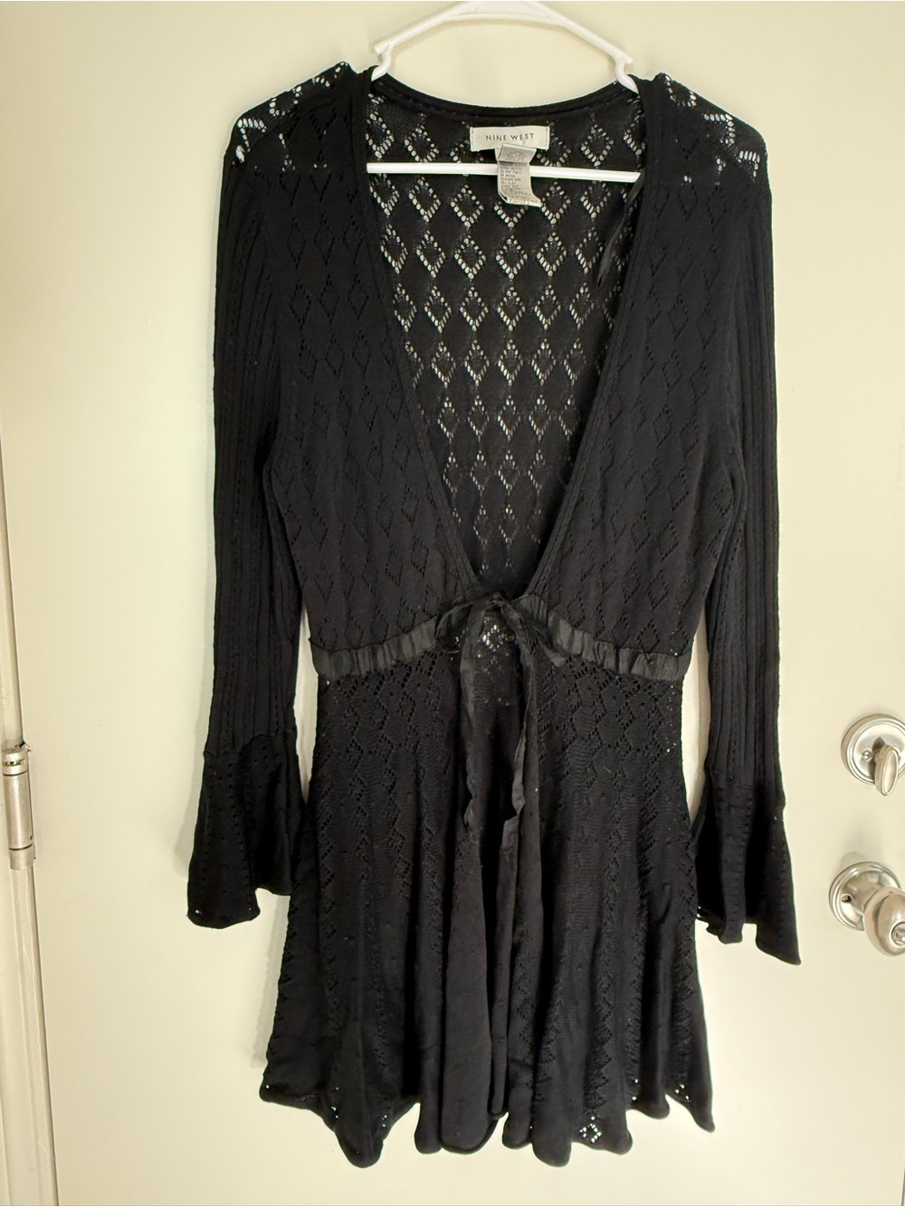 Nine West Black Lace Tie-Front Knit Cardigan